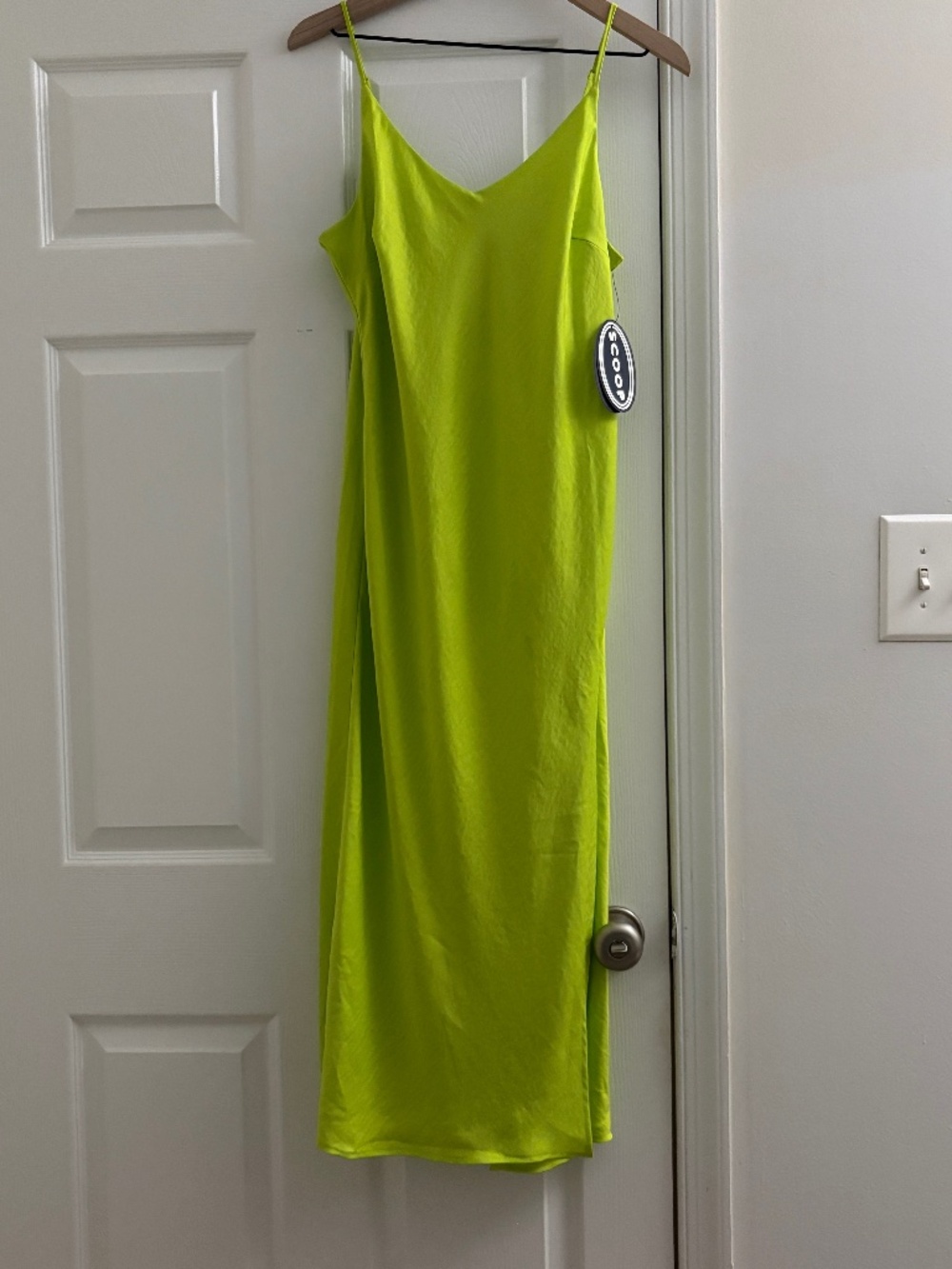 Scoop Neon Lime Slip Dress with Spaghetti Straps